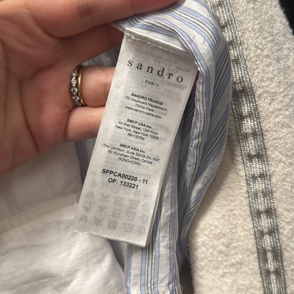 Sandro ivory sweater blazer boucle size 0 pearl buttons - Picture 4 of 5